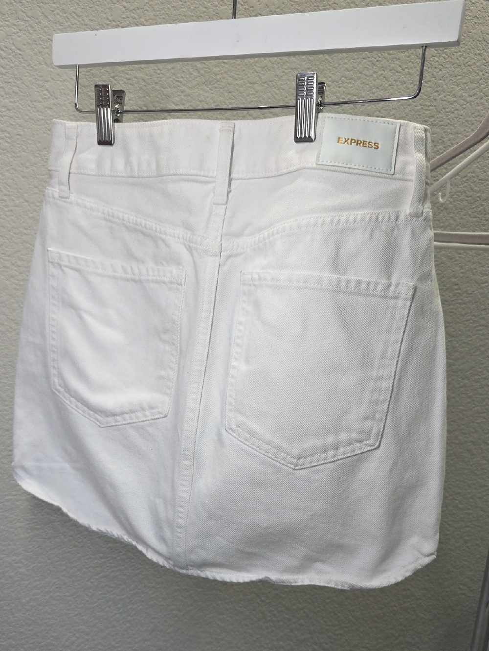 Express White Denim Mini Skirt with Back Pockets